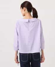 FKBGD37150 MK MICHEL KLEIN(MK ミッシェルクラン) ロールネック ギャザースリーブブラウス/接触冷感/洗える ラベンダー（ストライプ）