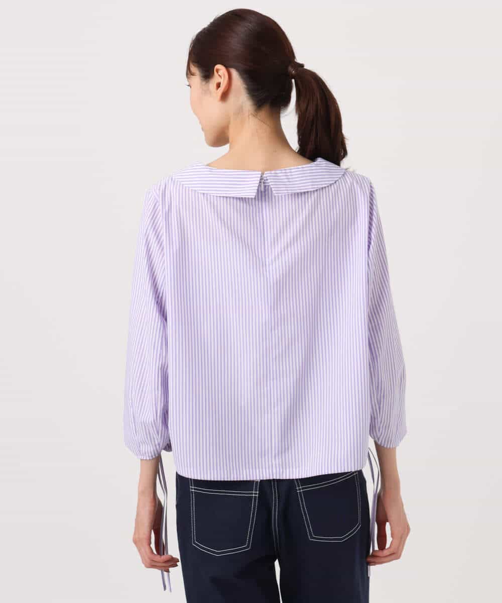 FKBGD37150 MK MICHEL KLEIN(MK ミッシェルクラン) ロールネック ギャザースリーブブラウス/接触冷感/洗える ラベンダー（ストライプ）