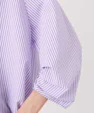 FKBGD37150 MK MICHEL KLEIN(MK ミッシェルクラン) ロールネック ギャザースリーブブラウス/接触冷感/洗える ラベンダー（ストライプ）