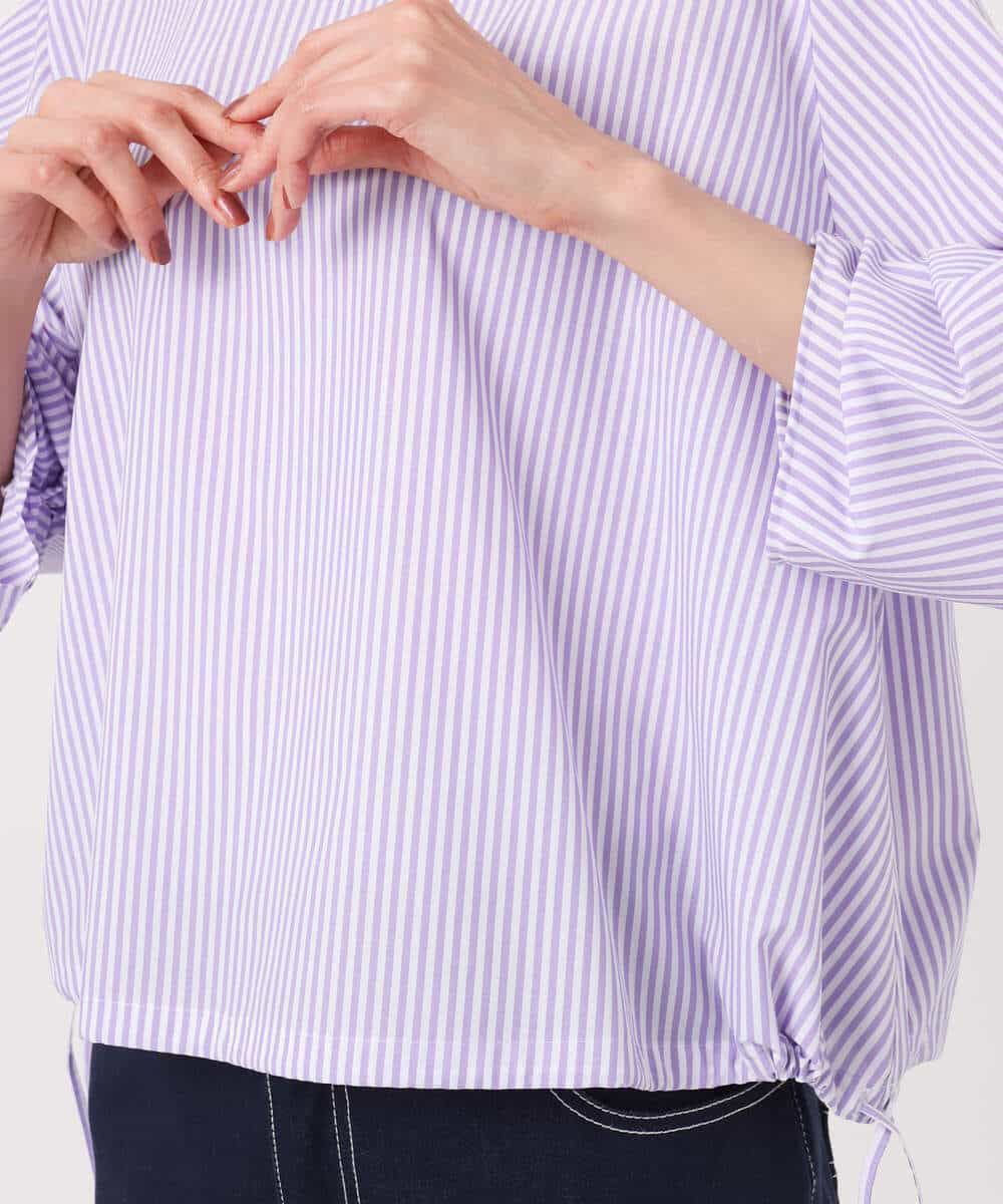 FKBGD37150 MK MICHEL KLEIN(MK ミッシェルクラン) ロールネック ギャザースリーブブラウス/接触冷感/洗える ラベンダー（ストライプ）