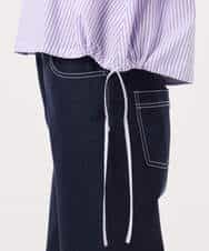 FKBGD37150 MK MICHEL KLEIN(MK ミッシェルクラン) ロールネック ギャザースリーブブラウス/接触冷感/洗える ラベンダー（ストライプ）