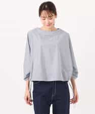 FKBGD37150 MK MICHEL KLEIN(MK ミッシェルクラン) ロールネック ギャザースリーブブラウス/接触冷感/洗える ラベンダー（ストライプ）