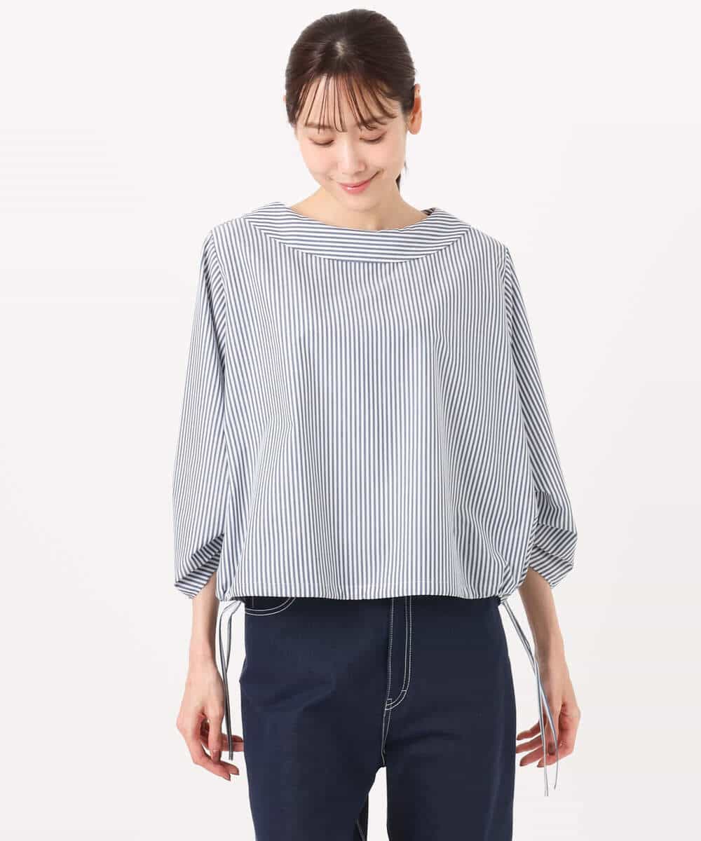 FKBGD37150 MK MICHEL KLEIN(MK ミッシェルクラン) ロールネック ギャザースリーブブラウス/接触冷感/洗える ラベンダー（ストライプ）