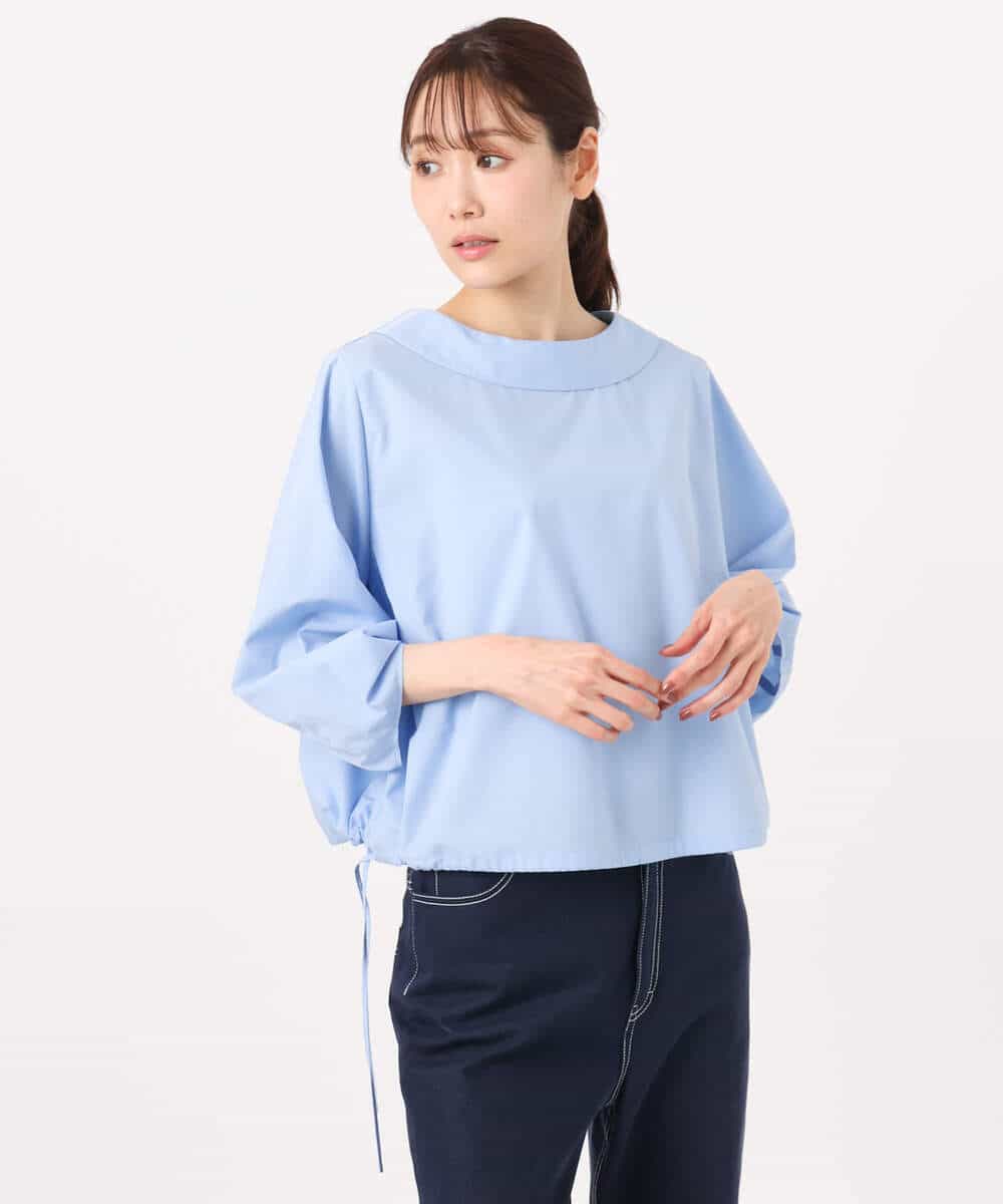 FKBGD37150 MK MICHEL KLEIN(MK ミッシェルクラン) ロールネック ギャザースリーブブラウス/接触冷感/洗える ラベンダー（ストライプ）