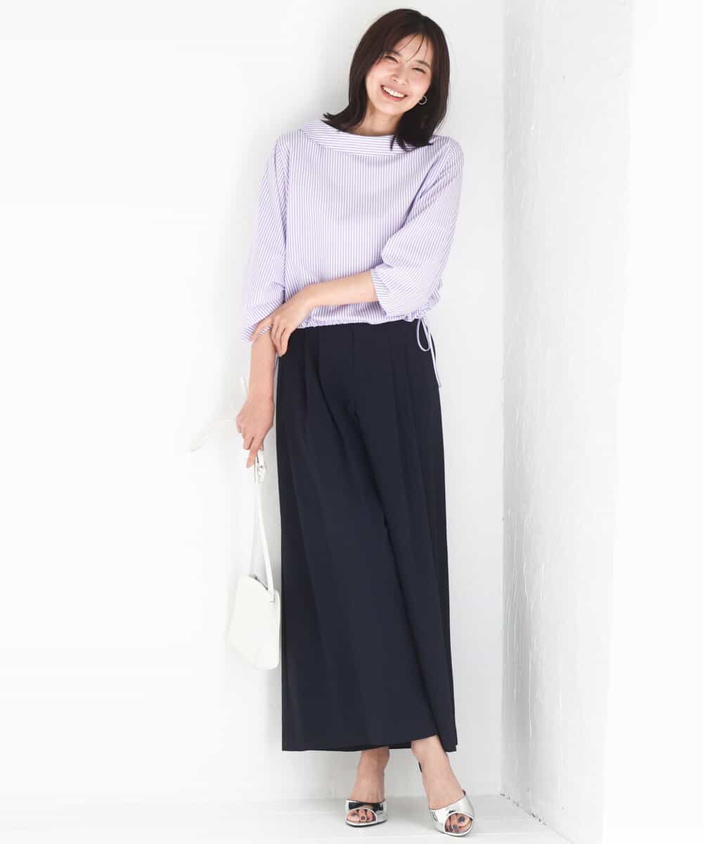 FKBGD37150 MK MICHEL KLEIN(MK ミッシェルクラン) [接触冷感/洗える]ロールネック ギャザースリーブブラウス ラベンダー（ストライプ）