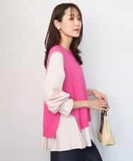 FKBGD38180 MK MICHEL KLEIN(MK ミッシェルクラン) キャンディースリーブブラウス×ニットベスト ツインセット/洗える ピンク