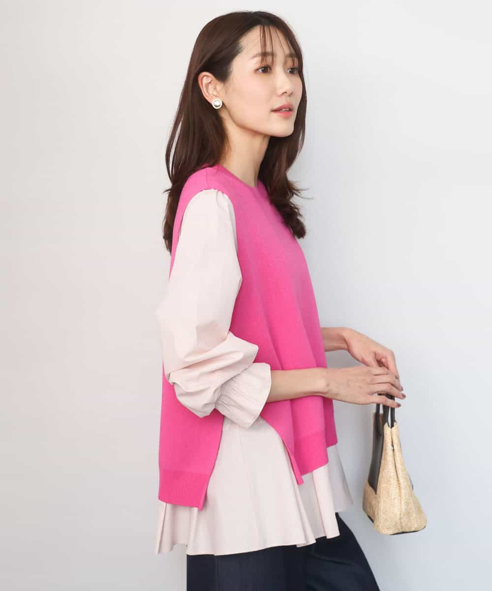FKBGD38180 MK MICHEL KLEIN(MK ミッシェルクラン) キャンディースリーブブラウス×ニットベスト ツインセット/洗える ピンク
