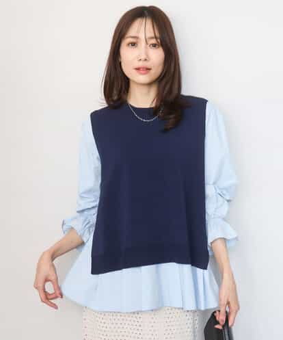 FKBGD38180 MK MICHEL KLEIN キャンディースリーブブラウス×ニットベスト ツインセット/洗える