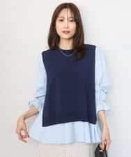 FKBGD38180 MK MICHEL KLEIN(MK ミッシェルクラン) キャンディースリーブブラウス×ニットベスト ツインセット/洗える ネイビー