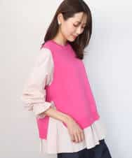 FKBGD38180 MK MICHEL KLEIN(MK ミッシェルクラン) キャンディースリーブブラウス×ニットベスト ツインセット/洗える ネイビー