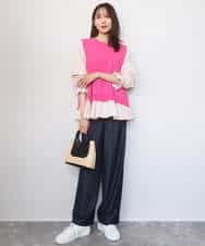 FKBGD38180 MK MICHEL KLEIN(MK ミッシェルクラン) キャンディースリーブブラウス×ニットベスト ツインセット/洗える ネイビー