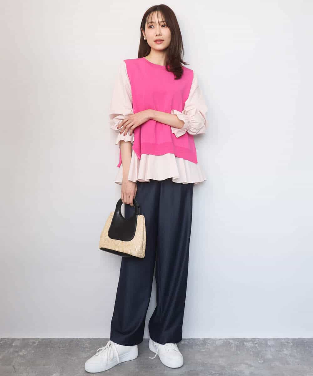 FKBGD38180 MK MICHEL KLEIN(MK ミッシェルクラン) キャンディースリーブブラウス×ニットベスト ツインセット/洗える ネイビー