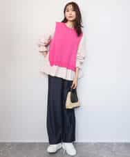 FKBGD38180 MK MICHEL KLEIN(MK ミッシェルクラン) キャンディースリーブブラウス×ニットベスト ツインセット/洗える ネイビー