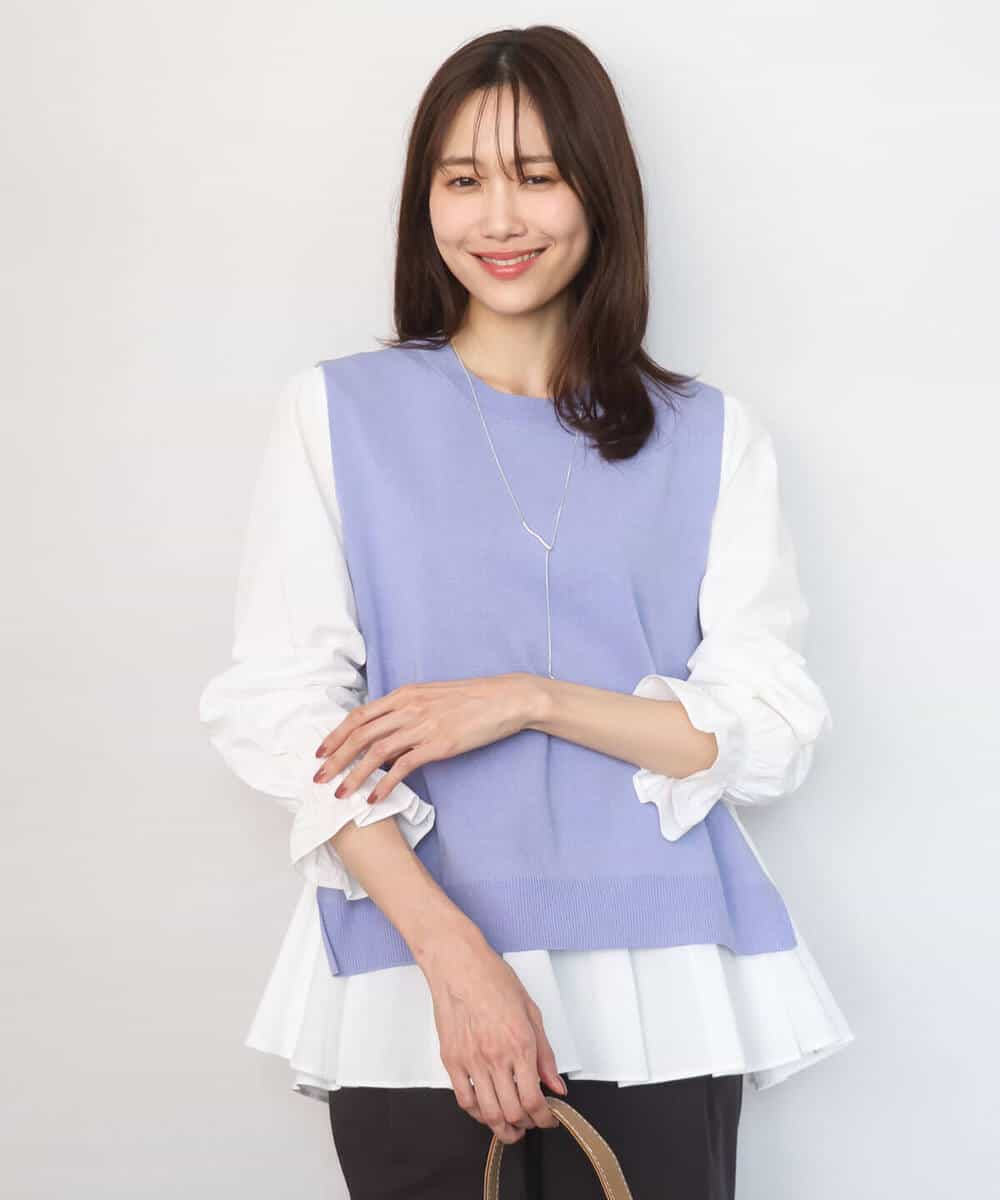 FKBGD38180 MK MICHEL KLEIN(MK ミッシェルクラン) キャンディースリーブブラウス×ニットベスト ツインセット/洗える ネイビー