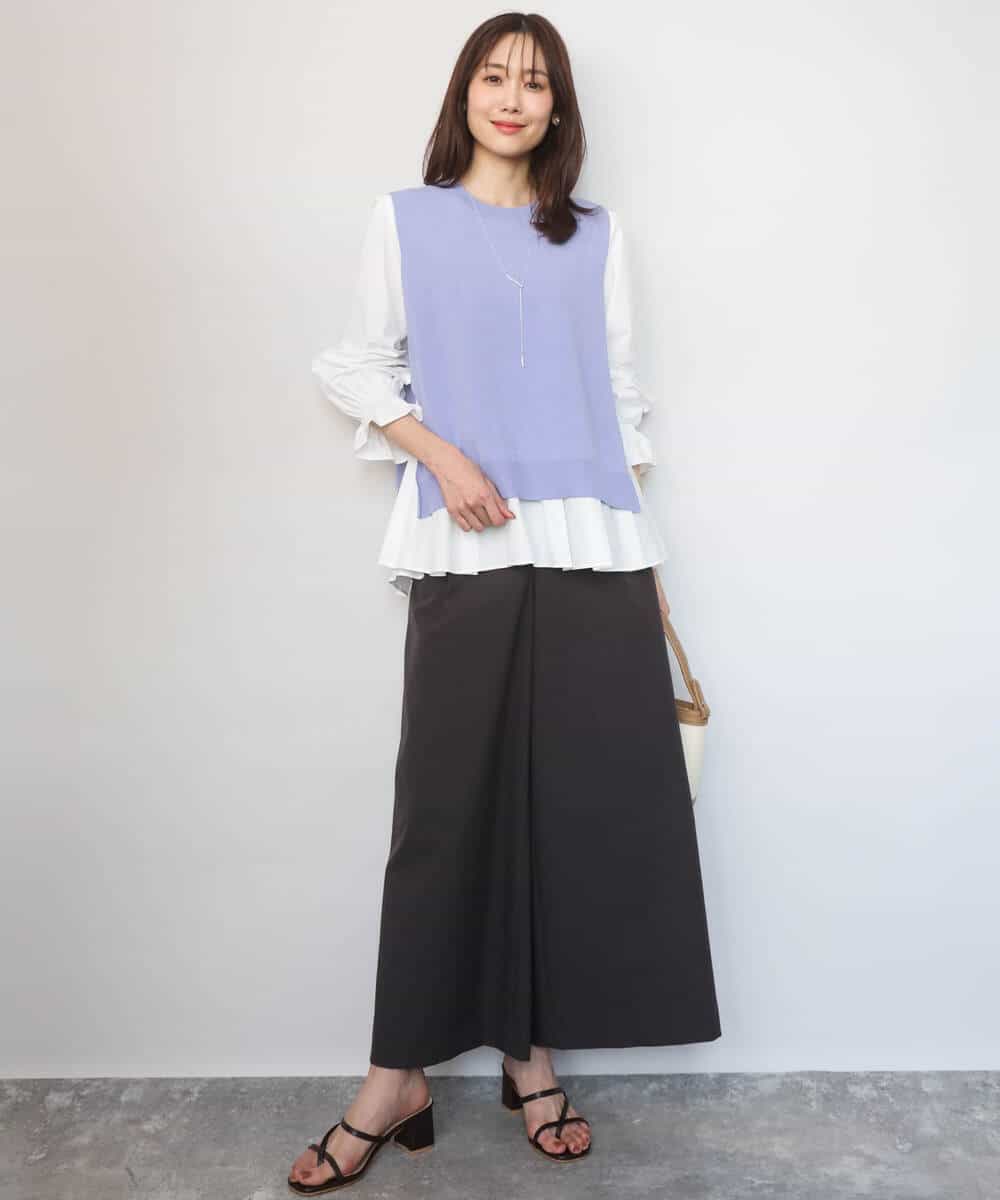 FKBGD38180 MK MICHEL KLEIN(MK ミッシェルクラン) キャンディースリーブブラウス×ニットベスト ツインセット/洗える ネイビー