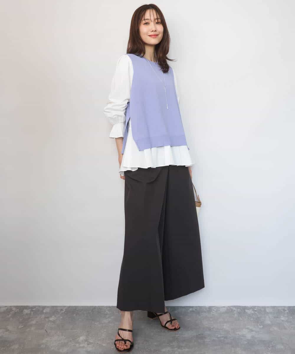 FKBGD38180 MK MICHEL KLEIN(MK ミッシェルクラン) キャンディースリーブブラウス×ニットベスト ツインセット/洗える ネイビー