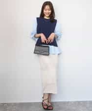 FKBGD38180 MK MICHEL KLEIN(MK ミッシェルクラン) キャンディースリーブブラウス×ニットベスト ツインセット/洗える ネイビー