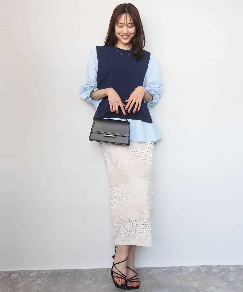 FKBGD38180 MK MICHEL KLEIN(MK ミッシェルクラン) キャンディースリーブブラウス×ニットベスト ツインセット/洗える ネイビー