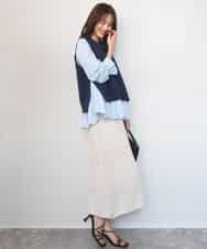 FKBGD38180 MK MICHEL KLEIN(MK ミッシェルクラン) キャンディースリーブブラウス×ニットベスト ツインセット/洗える ネイビー