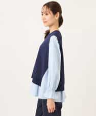 FKBGD38180 MK MICHEL KLEIN(MK ミッシェルクラン) キャンディースリーブブラウス×ニットベスト ツインセット/洗える ネイビー