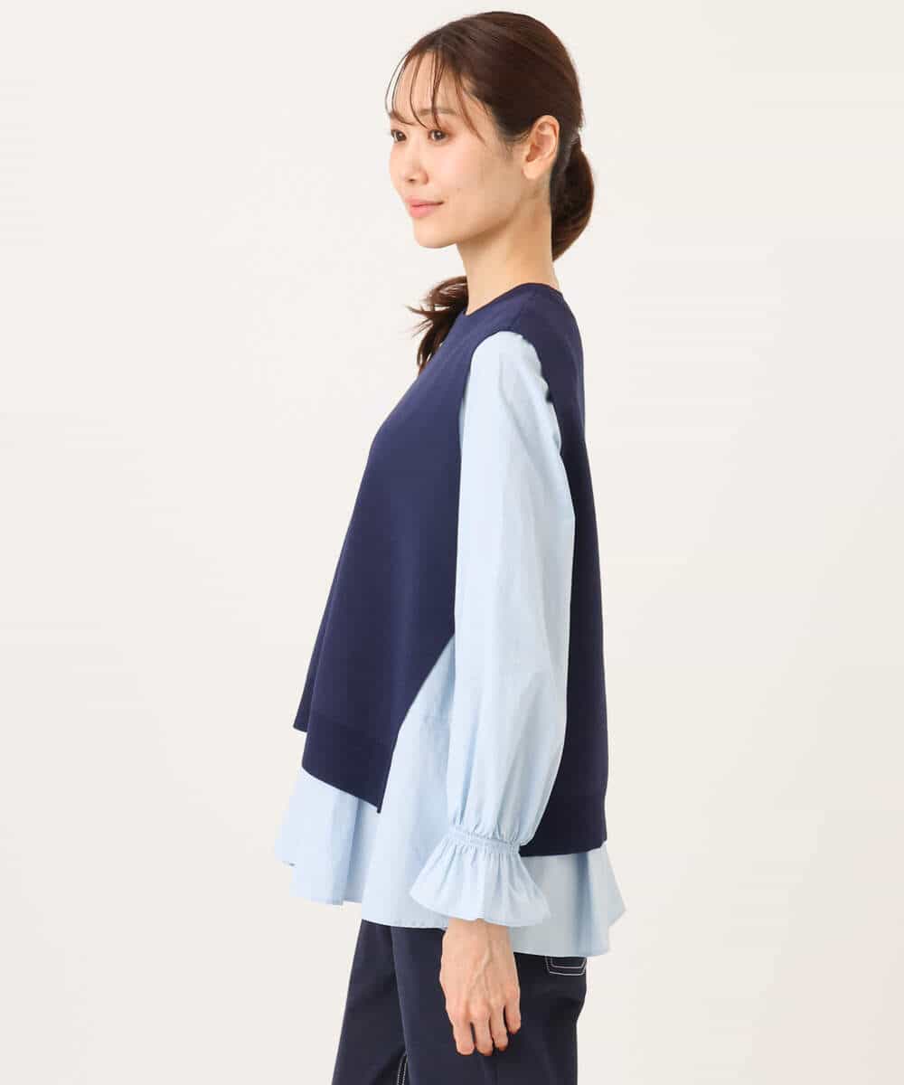 FKBGD38180 MK MICHEL KLEIN(MK ミッシェルクラン) キャンディースリーブブラウス×ニットベスト ツインセット/洗える ネイビー