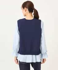 FKBGD38180 MK MICHEL KLEIN(MK ミッシェルクラン) キャンディースリーブブラウス×ニットベスト ツインセット/洗える ネイビー