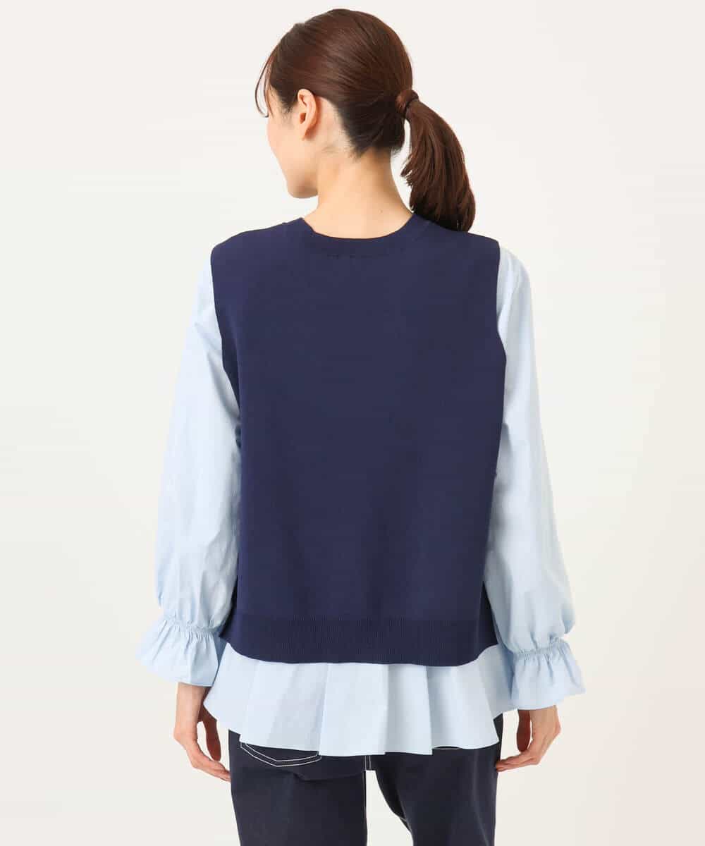 FKBGD38180 MK MICHEL KLEIN(MK ミッシェルクラン) キャンディースリーブブラウス×ニットベスト ツインセット/洗える ネイビー