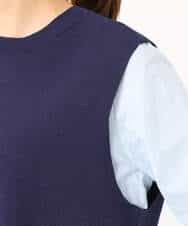 FKBGD38180 MK MICHEL KLEIN(MK ミッシェルクラン) キャンディースリーブブラウス×ニットベスト ツインセット/洗える ネイビー