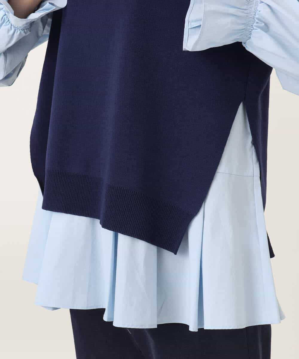 FKBGD38180 MK MICHEL KLEIN(MK ミッシェルクラン) キャンディースリーブブラウス×ニットベスト ツインセット/洗える ネイビー