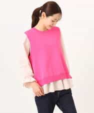 FKBGD38180 MK MICHEL KLEIN(MK ミッシェルクラン) キャンディースリーブブラウス×ニットベスト ツインセット/洗える ネイビー