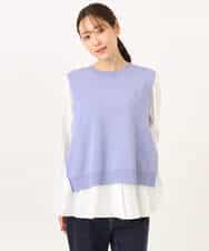 FKBGD38180 MK MICHEL KLEIN(MK ミッシェルクラン) キャンディースリーブブラウス×ニットベスト ツインセット/洗える ネイビー