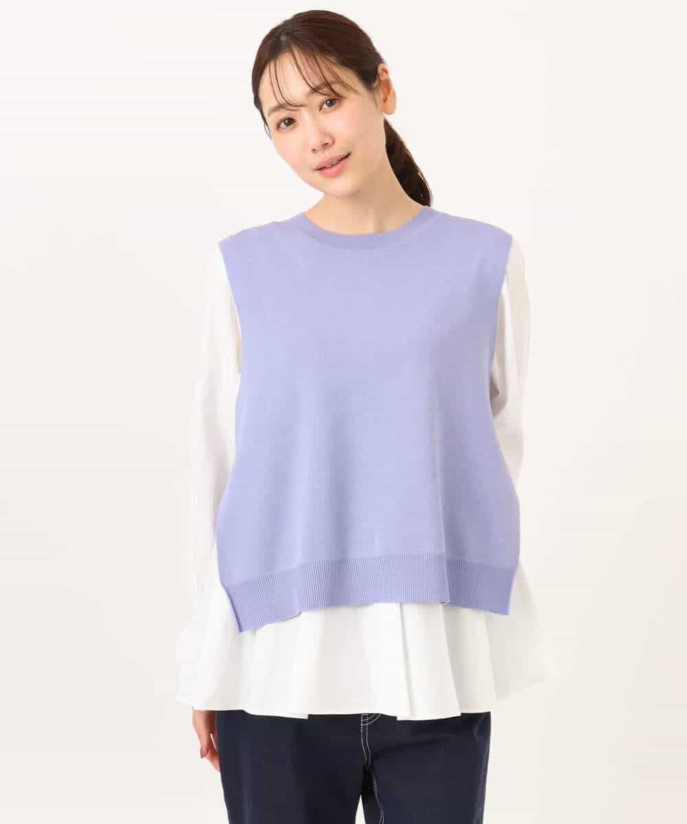 FKBGD38180 MK MICHEL KLEIN(MK ミッシェルクラン) キャンディースリーブブラウス×ニットベスト ツインセット/洗える ネイビー