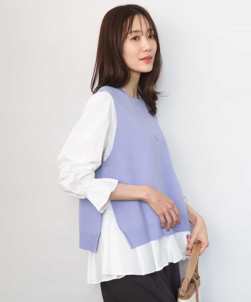 FKBGD38180 MK MICHEL KLEIN(MK ミッシェルクラン) キャンディースリーブブラウス×ニットベスト ツインセット/洗える ラベンダー