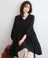 FKBGD40160 MK MICHEL KLEIN(MK ミッシェルクラン) [洗える]Vネックコットンシフォンチュニックブラウス ブルー