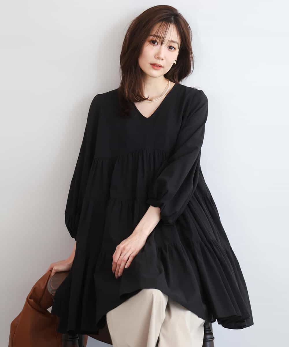 FKBGD40160 MK MICHEL KLEIN(MK ミッシェルクラン) [洗える]Vネックコットンシフォンチュニックブラウス ブルー