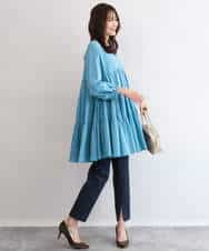 FKBGD40160 MK MICHEL KLEIN(MK ミッシェルクラン) [洗える]Vネックコットンシフォンチュニックブラウス ブルー