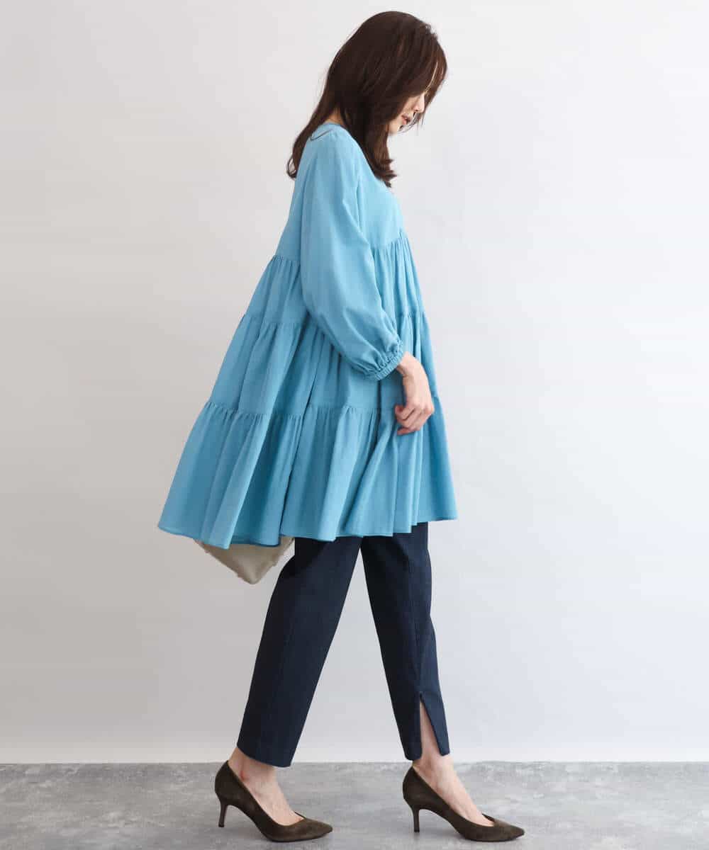 FKBGD40160 MK MICHEL KLEIN(MK ミッシェルクラン) [洗える]Vネックコットンシフォンチュニックブラウス ブルー