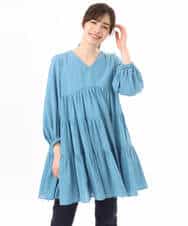 FKBGD40160 MK MICHEL KLEIN(MK ミッシェルクラン) [洗える]Vネックコットンシフォンチュニックブラウス ブルー