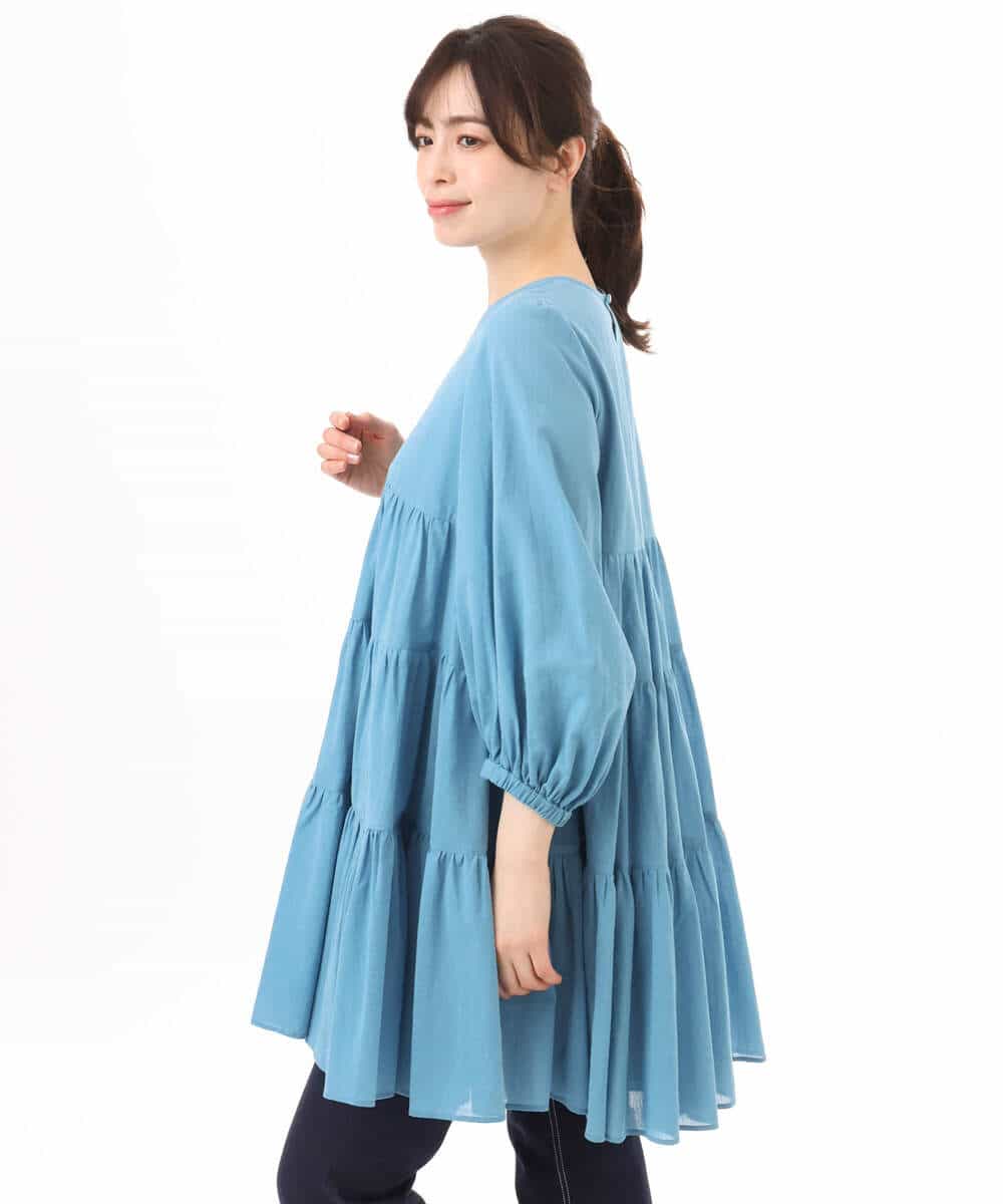 FKBGD40160 MK MICHEL KLEIN(MK ミッシェルクラン) [洗える]Vネックコットンシフォンチュニックブラウス ブルー