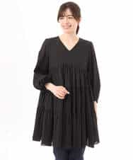 FKBGD40160 MK MICHEL KLEIN(MK ミッシェルクラン) [洗える]Vネックコットンシフォンチュニックブラウス ブルー