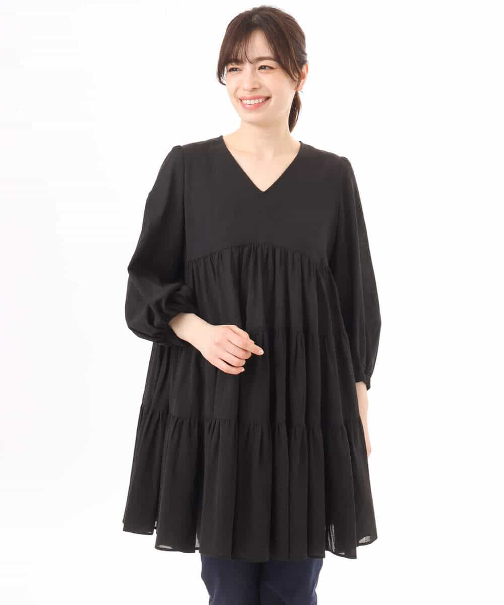 FKBGD40160 MK MICHEL KLEIN(MK ミッシェルクラン) [洗える]Vネックコットンシフォンチュニックブラウス ブルー