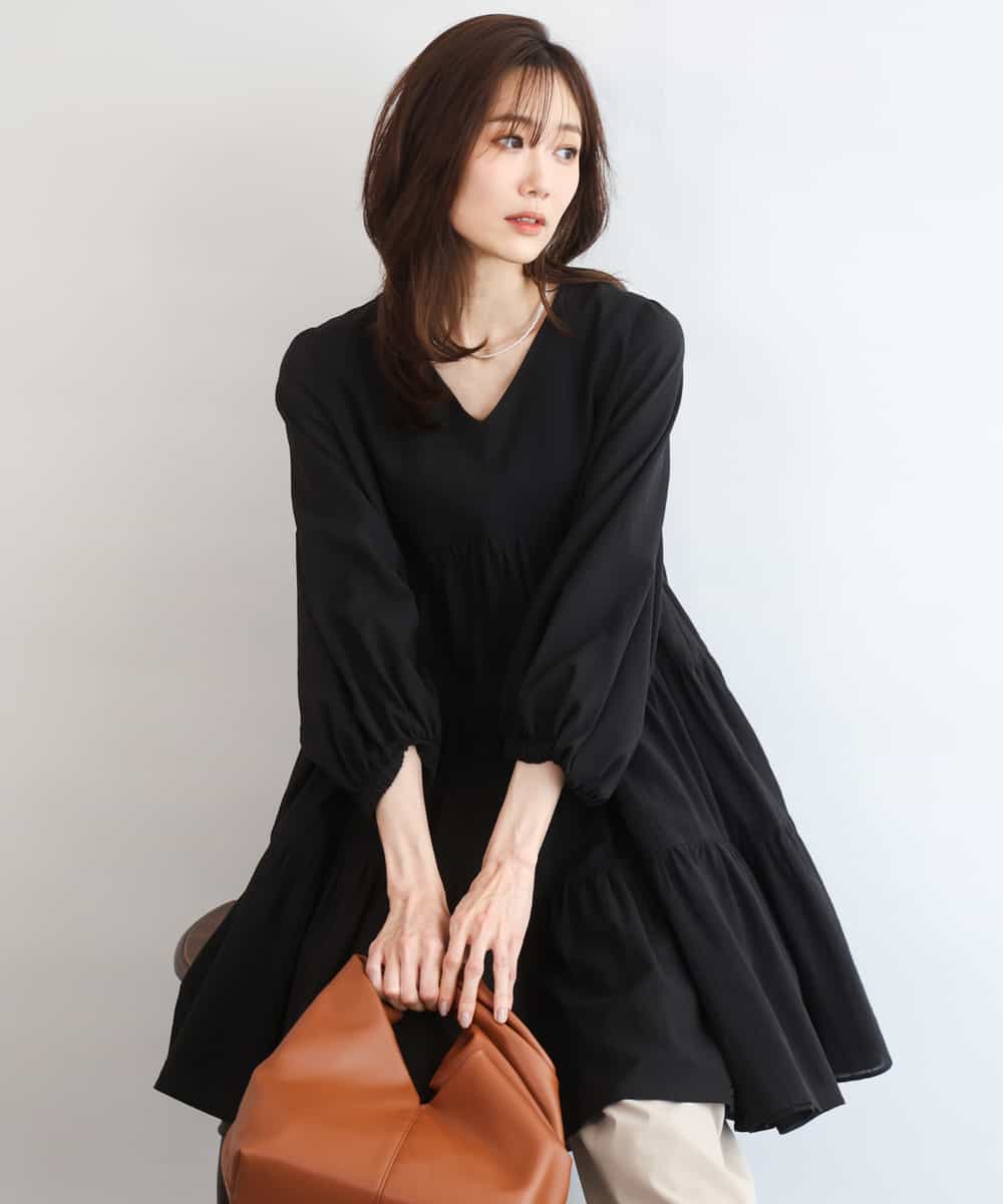 FKBGD40160 MK MICHEL KLEIN(MK ミッシェルクラン) [洗える]Vネックコットンシフォンチュニックブラウス ブラック