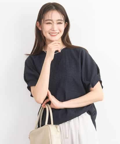 FKBGD45160  シアーチェック柄タックスリーブブラウス/洗える