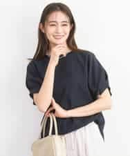 FKBGD45160 MK MICHEL KLEIN(MK ミッシェルクラン) シアーチェック柄タックスリーブブラウス/洗える ネイビー