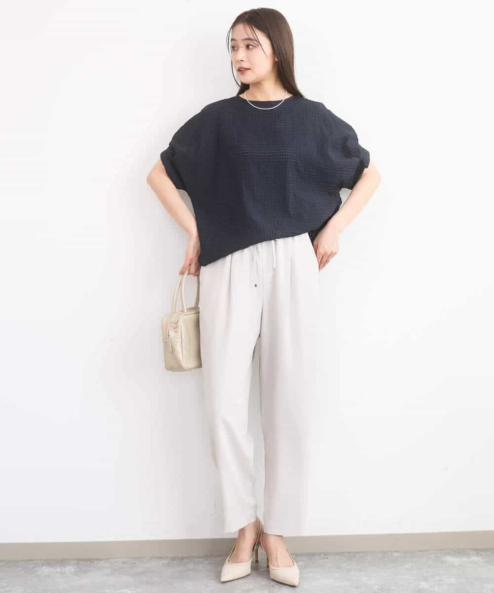 FKBGD45160 MK MICHEL KLEIN(MK ミッシェルクラン) シアーチェック柄タックスリーブブラウス/洗える ライトグレー