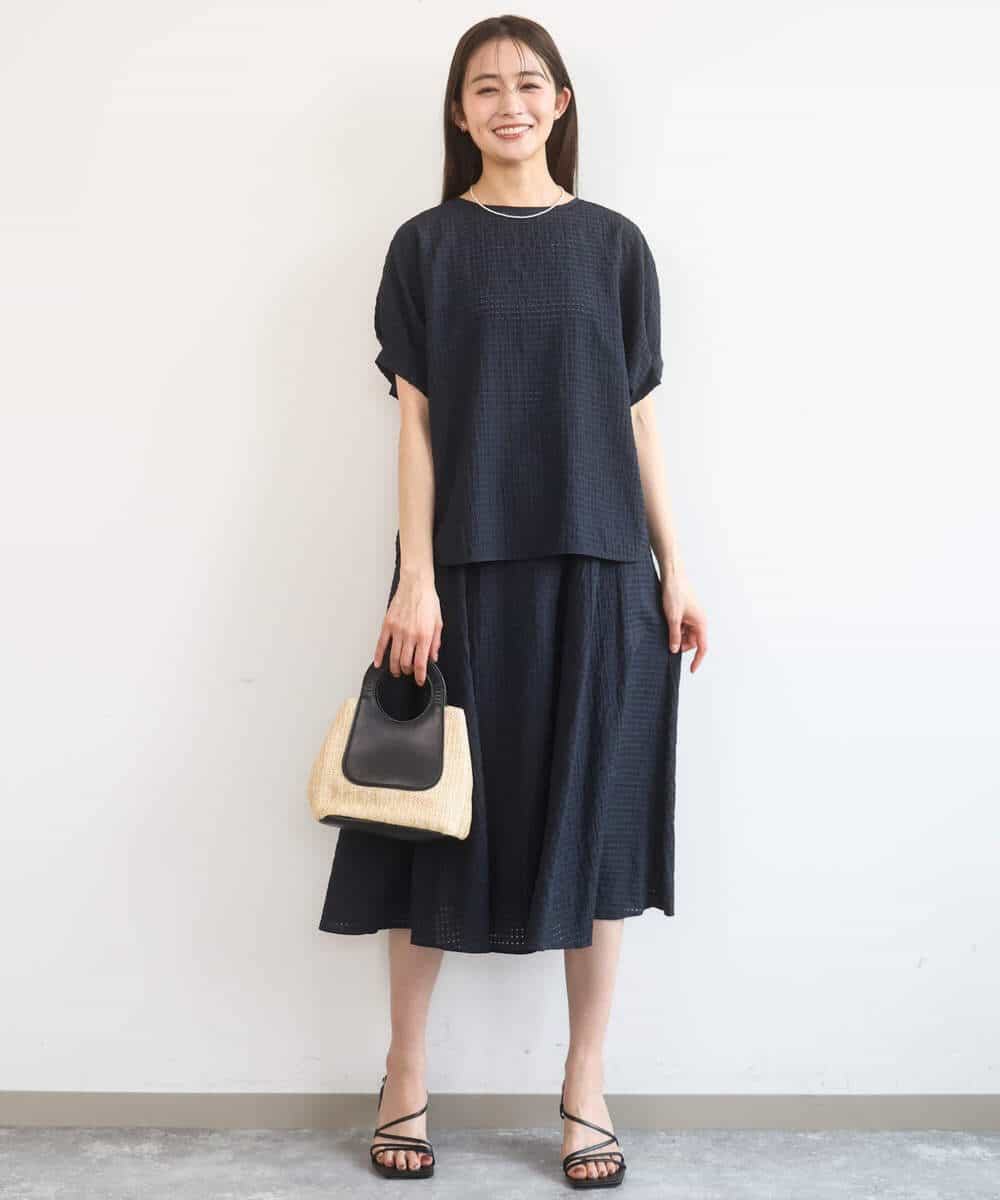 FKBGD45160 MK MICHEL KLEIN(MK ミッシェルクラン) シアーチェック柄タックスリーブブラウス/洗える ライトグレー