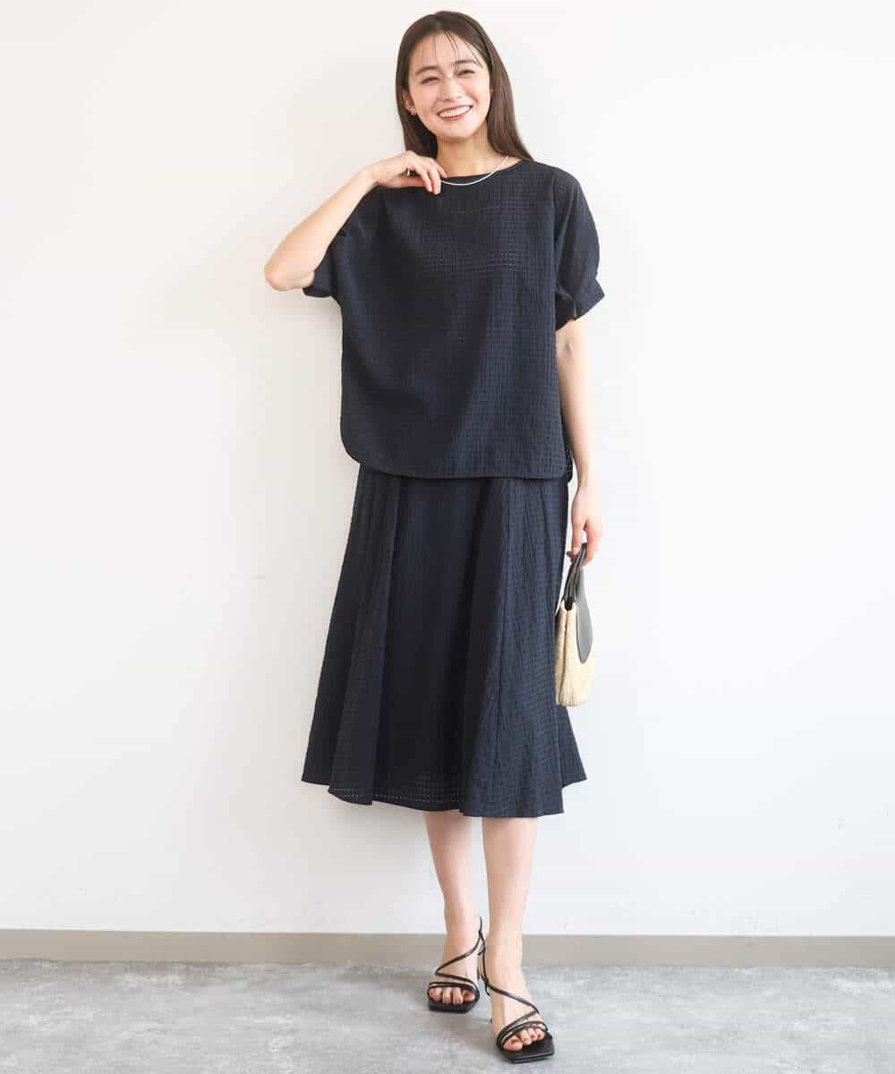 FKBGD45160 MK MICHEL KLEIN(MK ミッシェルクラン) シアーチェック柄タックスリーブブラウス/洗える ライトグレー