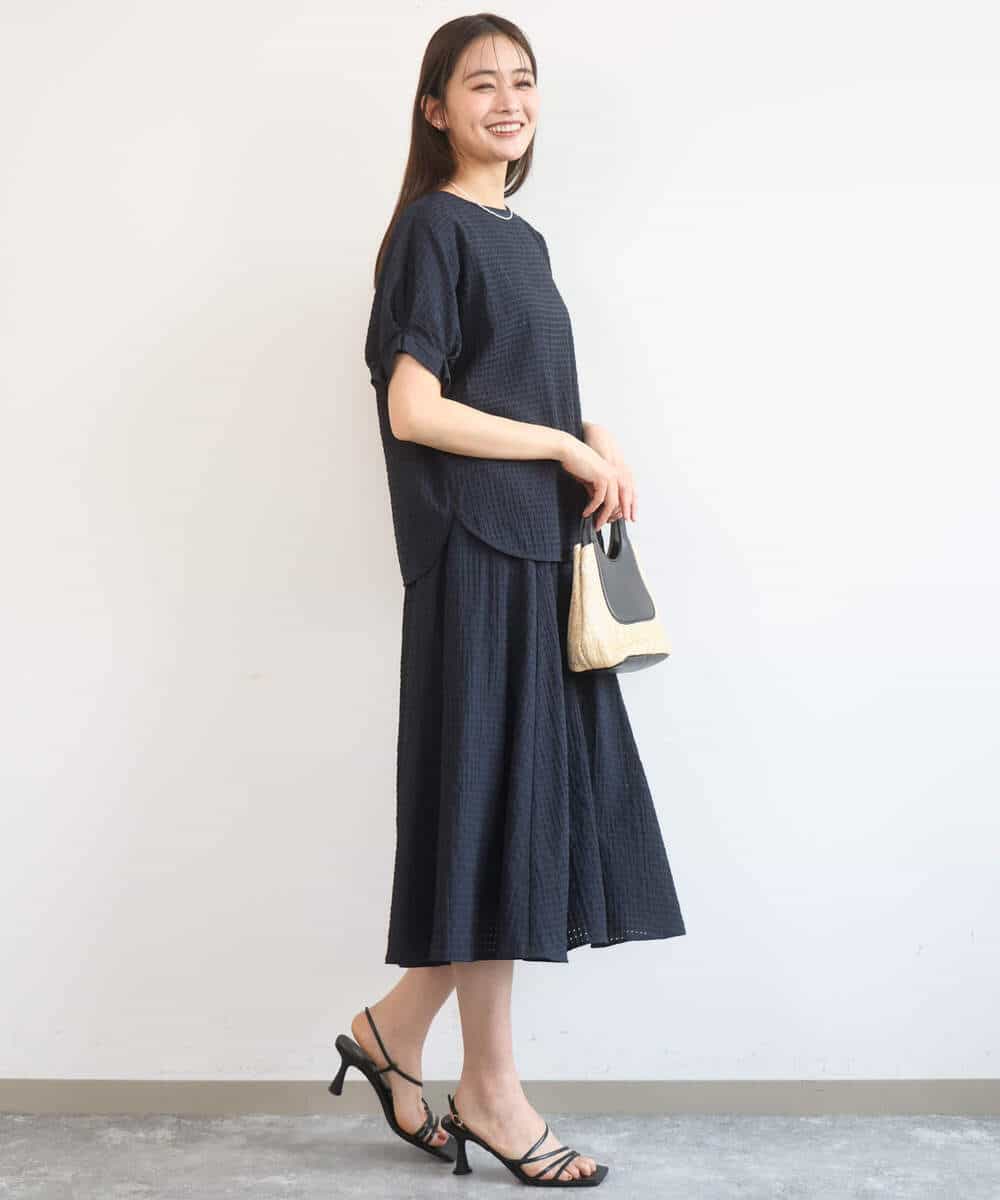 FKBGD45160 MK MICHEL KLEIN(MK ミッシェルクラン) シアーチェック柄タックスリーブブラウス/洗える ライトグレー