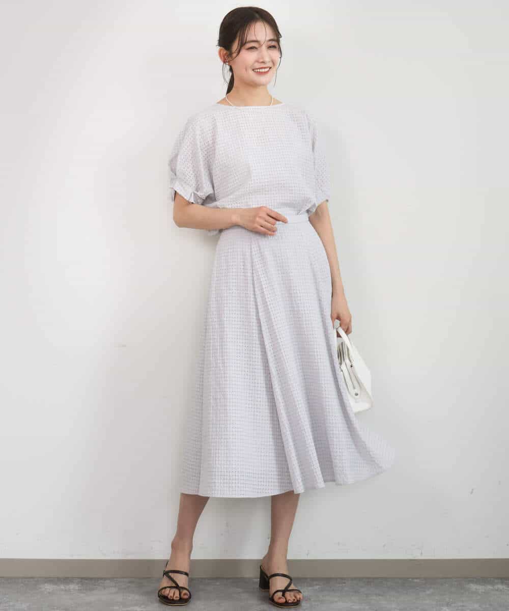 FKBGD45160 MK MICHEL KLEIN(MK ミッシェルクラン) シアーチェック柄タックスリーブブラウス/洗える ライトグレー