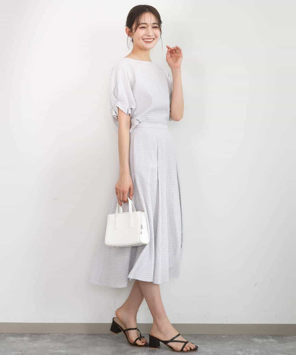 FKBGD45160 MK MICHEL KLEIN(MK ミッシェルクラン) シアーチェック柄タックスリーブブラウス/洗える ライトグレー